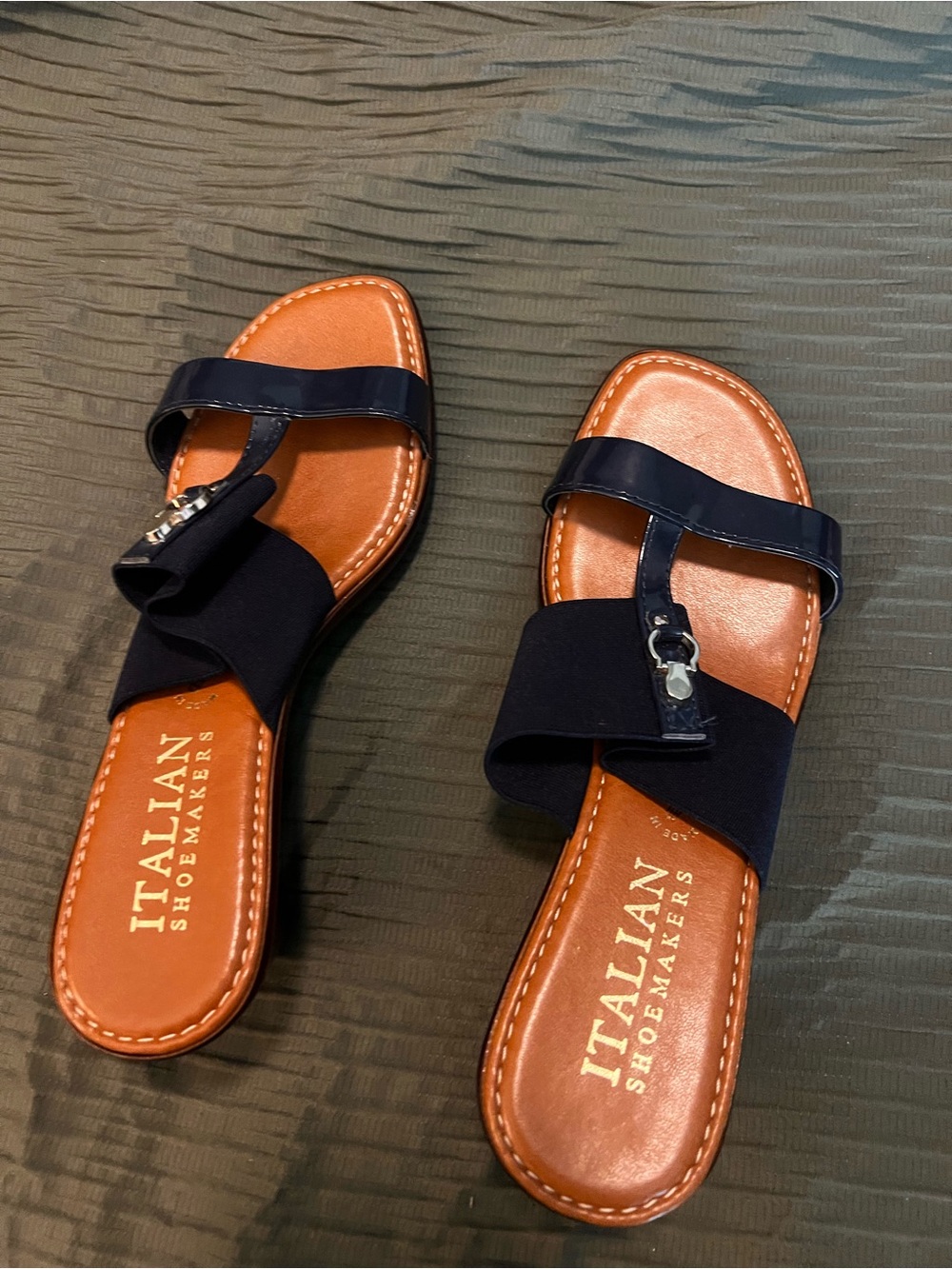 Italian Shoemakers Navy and Tan Slide Mules